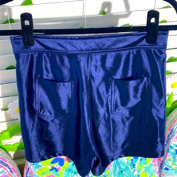 I Love Sia dark blue satiny sheen stretchy shorts - Picture 2 of 5